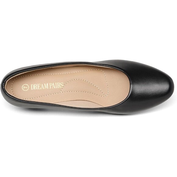 Dream Pairs Women's Black Pu Closed Pointed Toe Low Chunky Heel Pump Shoes - Picture 4 of 7